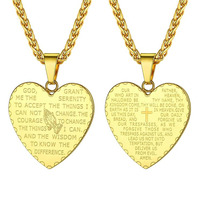 Collar Religioso de Acero Inoxidable para Hombre, Joyería con Versículo Bíblico, Collares con Corazón de Oración