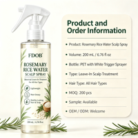 Semprotan Air Beras Rosemary 200ml, Mist Penutrisi Akar Rambut Tanpa Bilas, Ringan Tidak Berminyak Untuk Pemakaian Sehari-hari, OEM ODM Label Pribadi