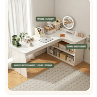 Bureau d'angle en forme de L avec double armoire de rangement, poste de travail multifonctionnel pour bureau à domicile, étude et écriture
