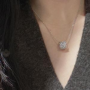 S925 Pure Silver Micro-Inlaid Crystal Pendant <b>Necklace</b> Colorful Treasure Sweet Square Sugar <b>Pink</b> Diamond Lucky Girlish <b>Necklace</b> - Product Image 3