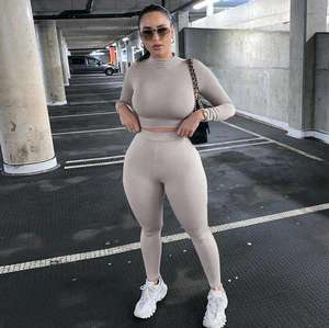 Conjunto de 2 Piezas de Camiseta de Manga Larga y Leggings Casuales con Logotipo Personalizado para Mujer, de Poliéster/Algodón, para Hacer Ejercicio - Product Image 6