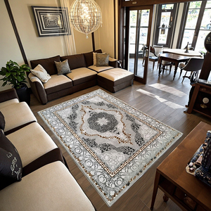 Estilo persa de gama alta elegante tradicional gris Floral medallón personalizable alfombra de lana con mechones a mano para sala de estar - Product Image 1