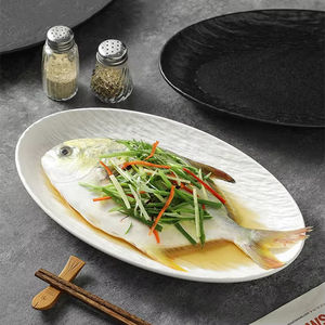 Four à micro-ondes disponible, style nordique, plat ovale en céramique noir mat/blanc <span class=keywords><strong>de</strong></span> 12 pouces pour restaurant - Product Image 5