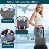 Couverture de voyage compacte, couverture d'avion portable, pliable, 2 en 1, ensemble d'oreiller de voyage lesté avec logo personnalisé pour les vols