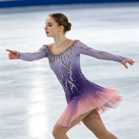 Robe de patinage et de danse pour enfants et adultes, dégradé violet-rose, manches longues en maille, dos découpé avec strass, pour compétition et spectacle de patinage sur glace