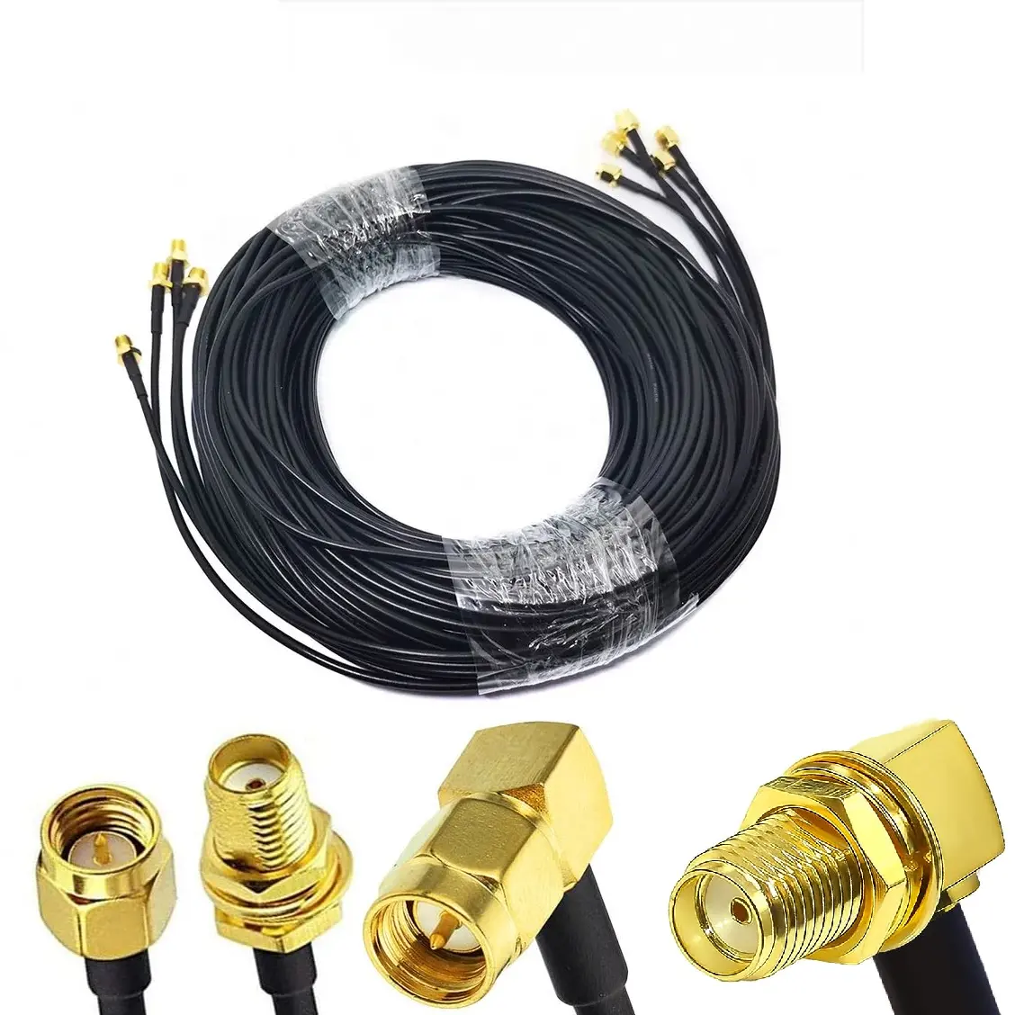 Kabel ekstensi antena WiFi Pigtail berlapis emas kehilangan rendah RG174 RF SMA pria KE SMA kabel koaksial perempuan