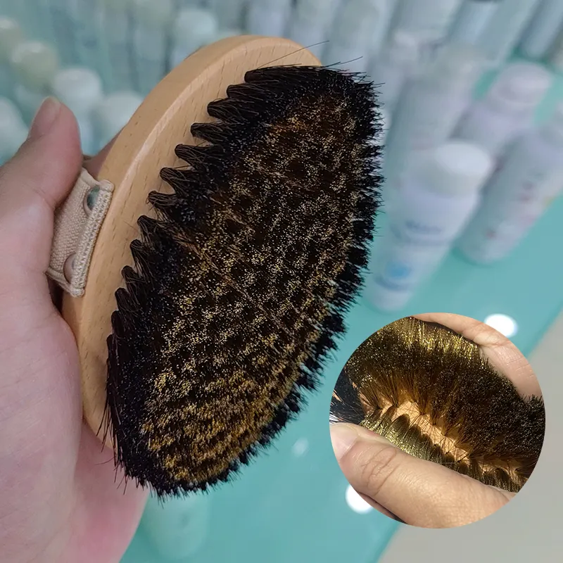 Brosse de bain pour épurateur de corps sec et humide en fil de cuivre de crin naturel en bois de hêtre personnalisé