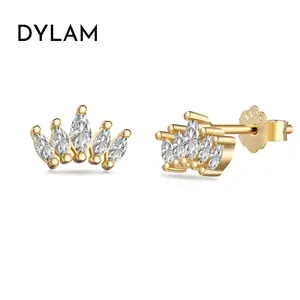 Dylam Manufacturer Delicate 18K Gold Plated Crown Treasure Marquise Cut Cz Cubic Zirconia Zircon Stud Earrings Jewelry Women