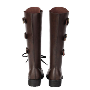 Large Size 48 Women Flat Lace up Knee High <b>Boots</b> Side Metal Buckles Round Toe Long Booties Wide Fit Low Square Heels Shoes - Product Image 4