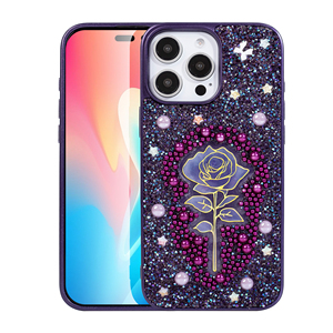 Sang Trọng Kim Cương Long Lanh Điện Thoại Trường Hợp Đối Với <span class=keywords><strong>iPhone</strong></span> 15 16 13 12 11 Bướm Rose Pattern <span class=keywords><strong>Bling</strong></span> Cover Quay Lại Đối Với Samsung S25 S24 S23 A34 - Product Image 4