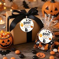 Étiquettes cadeaux rondes en papier pour Halloween, motifs Boo, ballon, chat noir, citrouille, chauve-souris, 50 pièces par sac, 5 cm avec ficelle, dos vierge pour sacs de bonbons
