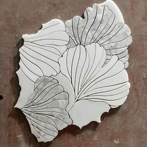 Mosaïque en <span class=keywords><strong>marbre</strong></span> blanc de Carrare et <span class=keywords><strong>marbre</strong></span> noir découpée au jet d'eau avec revêtement auto-adhésif résistant à l'eau - Product Image 2