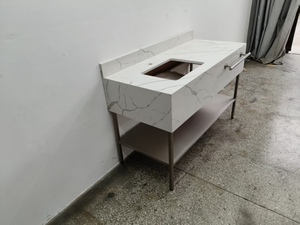 Mobile <span class=keywords><strong>Bagno</strong></span> Commerciale per Hotel, Freestanding, con Top in Quarzo, Struttura in Acciaio Inox, Moderno, con Lavabo e Vano Contenitore Aperto - Product Image 3