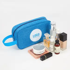 Customizable Nylon Hand-held Shaving Dopp Kit For Travel Modern Blue Toilet Pouch Luxury Fashion Makeup Cosmetic Bags For Men