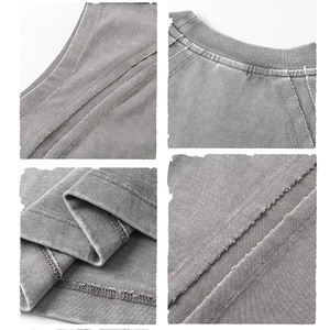 T-shirt personnalisé avec logo imprimé pour homme, coupe ample et courte, en coton, taille plus, col rond, vintage, sans manches - Product Image 6