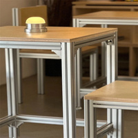Ensembles de tables et chaises en contreplaqué de bouleau avec profilés en aluminium de style industriel pour showroom, restaurant, boutique