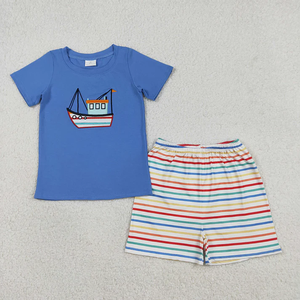 Ropa a juego de verano para niños con estampado de cuadros y bordado de anzuelos - Product Image 6