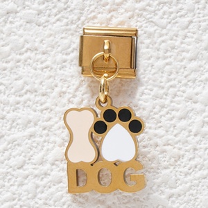 Bracelet à breloques italiennes en or, en acier inoxydable étanche de haute qualité, avec pendentif mignon en forme d'animal (chien) - Product Image 3