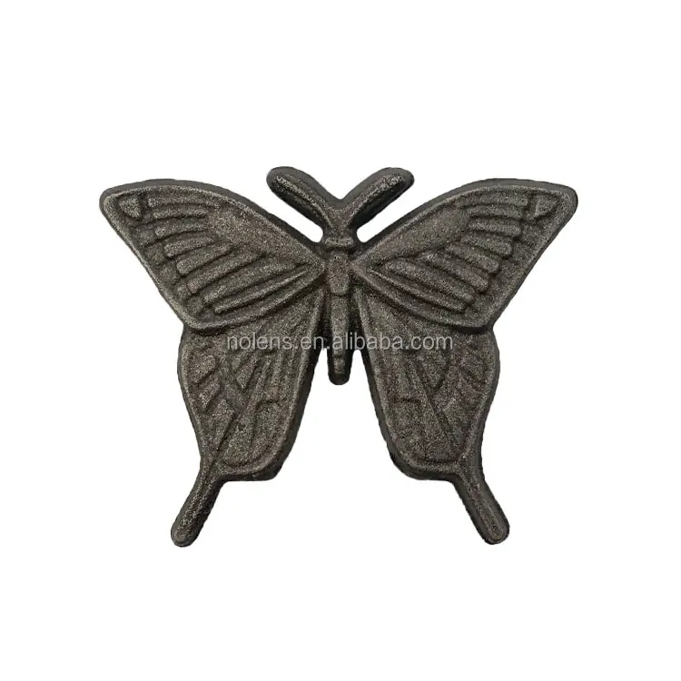 Adornos de Metal de hierro forjado en forma de mariposa, adornos de animales de acero fundido de China para barandillas de hierro forjado y valla de jardín