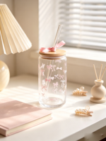 Tasse à Bubble Tea en Verre Borosilicate Style Ins, Grande Capacité, Mignonne, avec Paille et Couvercle Nœud, pour Dames Élégantes