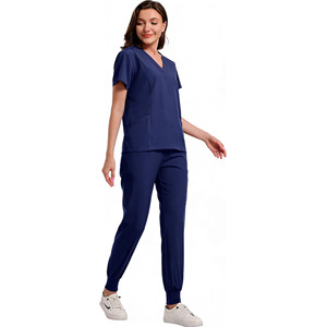 Daoyi Women's <b>Scrub</b> Set Navy <b>Blue</b> V-Neck Short Sleeve Medical Uniform Workwear For Hospital Dental Use - Product Image 3