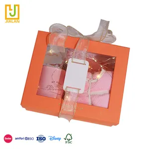 Caixa de presente laranja com janela aberta, caixa de papel kraft retrô transparente artesanal, caixa de presente de alta qualidade, novo design