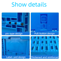 SHUNMEI 600x400x220mm Conteneur pliable écologique et durable, boîte de rangement empilable avec petite porte latérale longue, bleu