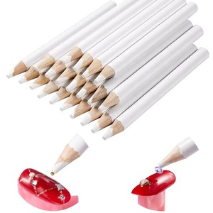 Set 10 Pensil Kuku Putih dengan <span class=keywords><strong>Rhinestone</strong></span>, Alat Dotting Kristal untuk Dekorasi Manikur, Pena Lilin Salon DIY dengan Gagang Kayu - Product Image 1
