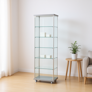 Vitrine moderne en verre 53x39x180cm, cadre en aluminium gris clair, 5 étagères réglables, portes verrouillables - Product Image 3