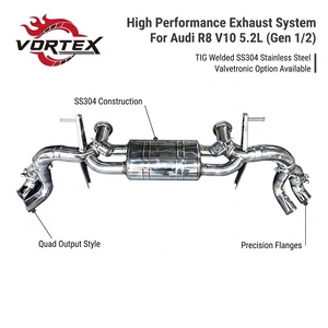 Échappement arrière à soupapes en acier inoxydable Vortex pour Audi R8 V10 5.2L 2018-2023 avec silencieux central et double sorties - Product Image 1