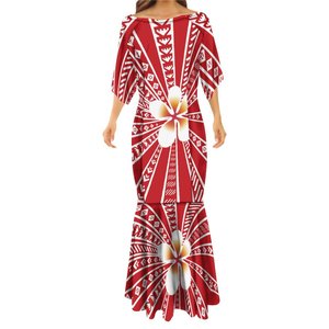 Summer Plumeria Flower Print Ethnic Style Mermaid <strong>Dress</strong> Plus Size Women Clothing <strong>Custom</strong> Tonga Polynesian Tribal Fishtail <strong>Dress</strong> - Product Image 1