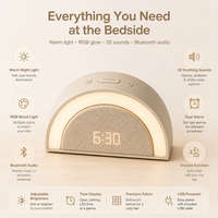Réveil intelligent en forme d'arche avec lumière d'aube, 30 sons de sommeil, haut-parleur Bluetooth, lumière d'ambiance RVB, décoration de chevet