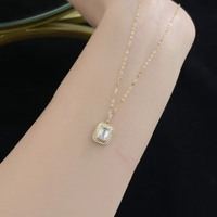 Vintage Kristall-Medaillon Zeitlose Minimalistische Verstellbare 18K Gelbgold Labor-Diamant Anhänger Halskette für Damen Set