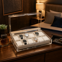 Boîte de présentation de montres en acrylique transparent à double rangée de 12 emplacements, polie comme du diamant, pour le rangement et l'organisation en magasin