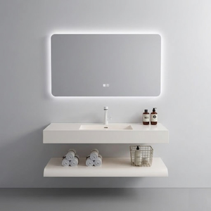 Lavabo Moderno in Pietra Artificiale <span class=keywords><strong>Corian</strong></span> con Superficie Solida, Sospeso a Parete, con Scarico e Specchio, Mensola per <span class=keywords><strong>Bagno</strong></span> - Product Image 1