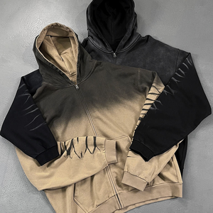 Hot Bán Chất Lượng Cao Retro Đường Phố Thời Trang Người Đàn Ông Của Trùm Thun Áo Rửa Nặng Đôi Dây Kéo Cộng Với Kích Thước Mùa Thu Phiên Bản - Product Image 1