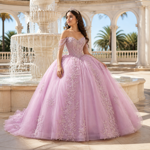 261101 Magnifiques robes de Quinceañera pour femmes, lavande, épaules dénudées, avec franges et cristaux - Product Image 1