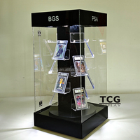 Vitrine d'exposition LED rotative en acrylique pour cartes TCG gradées, avec rangement pour cartes sportives de niveau PSA et pochettes de cartes