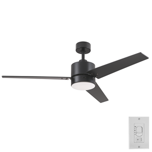 Ventilateur de plafond encastré noir de 52 pouces pour chambre à coucher avec lumière, commande murale, 4 pales, 120 VAC, LED 22 W, 3000 K, 3 vitesses, certifié ETL - Product Image 1