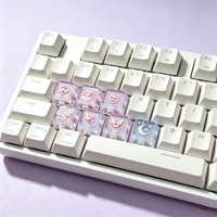Keycap Ungu Pelangi yang Menawan, Sayap Hati, Peri Bulan, Glitter Artisan untuk Keyboard Mekanik