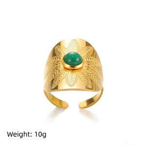 विंटेज शैली समायोज्य रिंग, 18k गोल्ड प्लेटेड स्टील बैंड पर प्राकृतिक पत्थर इनले, महिलाओं के लिए हाइपोएलर्जेनिक बोहो चिक गहने - Product Image 1