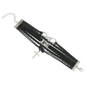 Bracelet en Cuir Multicouche « Jésus M'Aime » avec Croix, Bijou Chrétien Tendance pour Hommes et Femmes - Product Image 2