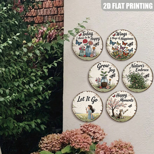 Panneau métallique rond vintage avec motif floral et papillon, citation positive et joyeuse, décoration murale pour chambre de ferme - Product Image 3