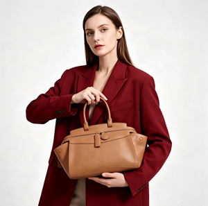 JOYBRIDGE Luxury Women's Vintage National Genuine Leather Handbags Zipper Closure Durable Portable Waterproof Polyester Lining