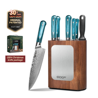 QXF Ensemble de couteaux de cuisine 7 pièces en acier damas à 67 couches avec manche en bois de Pakkawood complet Ensemble de couteaux de chef Support de couteau en bois