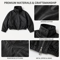 Blouson aviateur en cuir personnalisé pour homme, noir, coupe oversize, col montant, ourlet élastique, fabrication OEM, marque privée, style zippé, blouson bomber