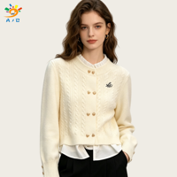 AJB Cardigan tricoté pour femme, effet superposé, faux deux-pièces, col rond, manches longues, boutonné, respirant, coupe ajustée, décontracté, automne, OEM