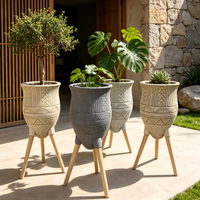 Jardinière surélevée moderne en fibre de verre avec pieds, motif géométrique en relief, pour patio, jardin, balcon