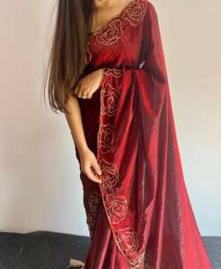 Superbe saree en soie spatiale avec cutdana fonctionne sur les deux bordures avec un travail de séquence incroyable de 3 mm avec une bordure de travail coupée - Product Image 3