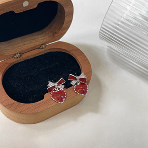 Yinruitai S925 Sterling <b>Silver</b> Heart <b>Stud</b> Earrings With Bow Design For Women Everyday Wear - Product Image 2